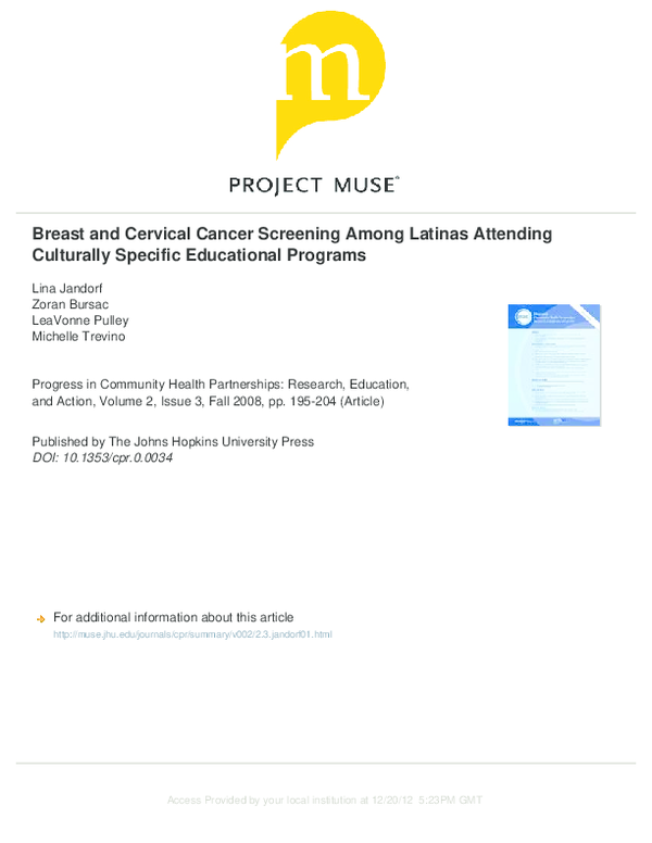 (PDF) Breast and Cervical Cancer Screening Among Latinas Attending ...