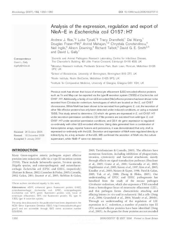 (PDF) Analysis of the expression, regulation and export of NleA-E in ...