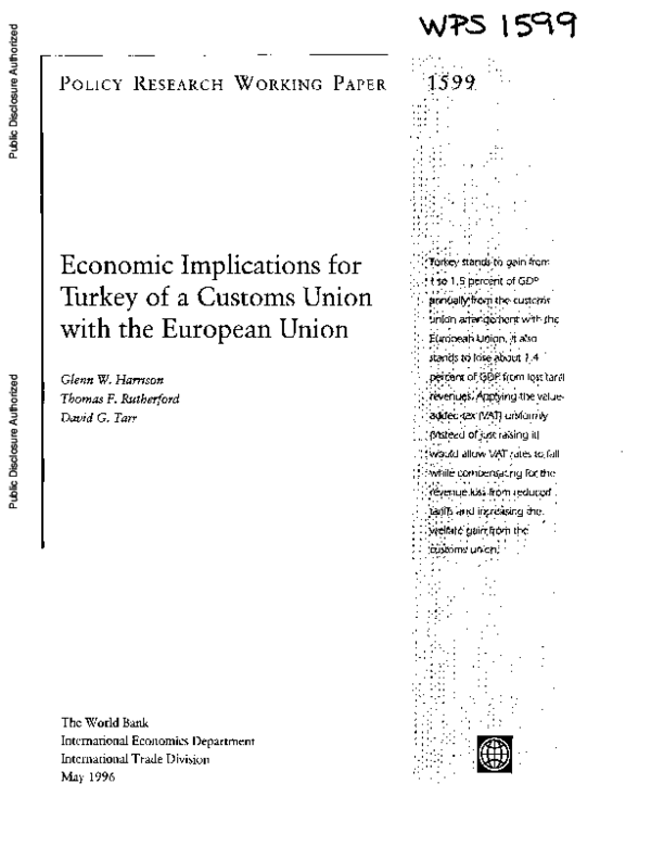 (PDF) Economic implications for Turkey of a Customs Union with the