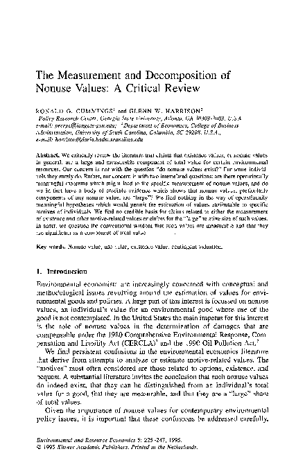 (PDF) The measurement and decomposition of nonuse values: A critical review