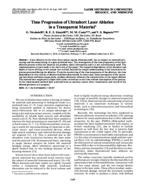 (PDF) Time progression of ultrashort laser ablation in a transparent ...