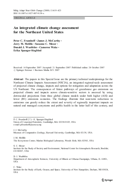 (PDF) An integrated climate change assessment for the Northeast United ...