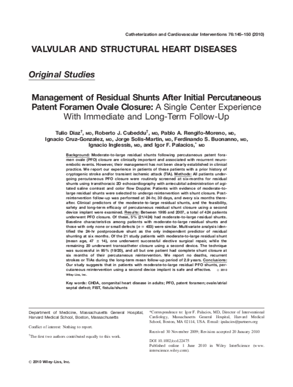 (PDF) Management of residual shunts after initial percutaneous patent