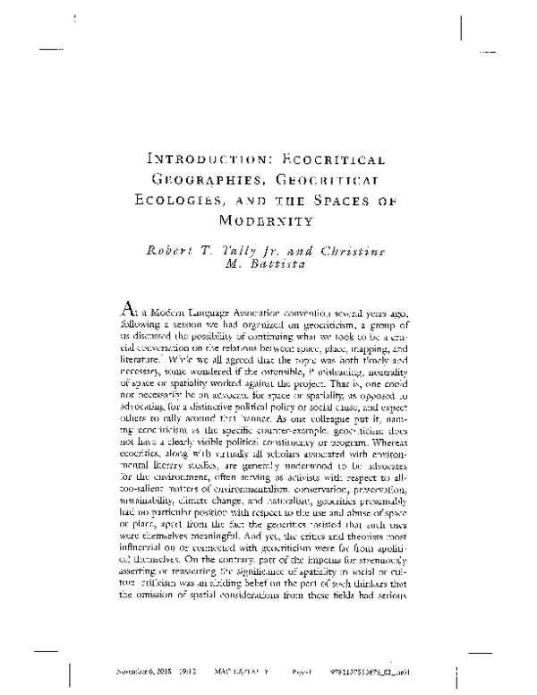 (PDF) Introduction: Ecocritical Geographies, Geocritical Ecologies, and ...