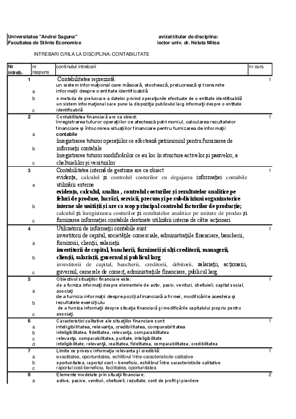 (PDF) Grile Contabilitate Financiara Crina Constantin Pantiru
