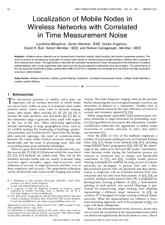 (PDF) Localization of Mobile Nodes in Wireless Networks with Correlated ...