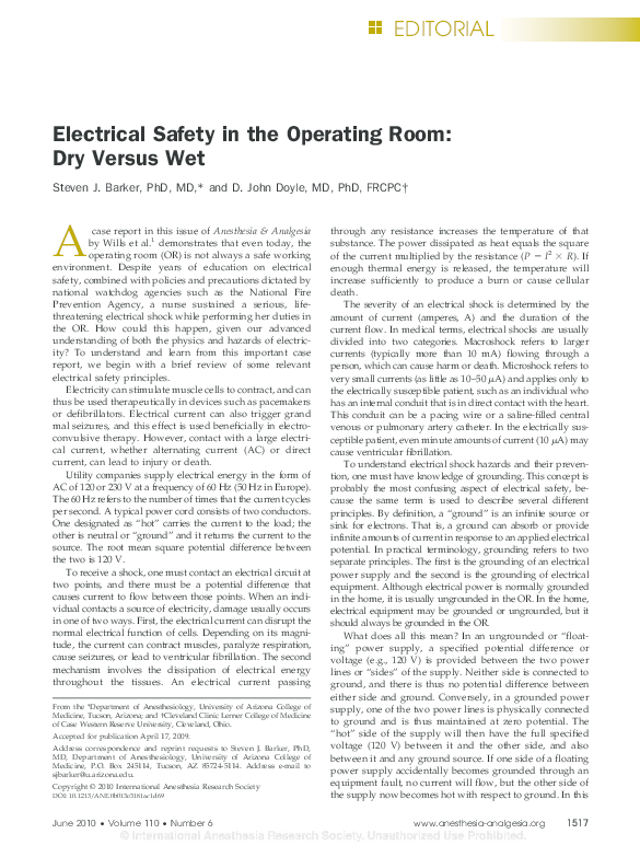 (PDF) Electrical Safety in the Operating Room William McKay