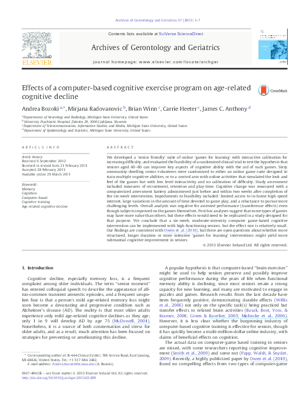 (PDF) Effects of a computer-based cognitive exercise program on age ...