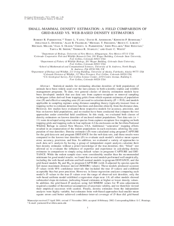 (PDF) Small mammal density estimation a field comparison of gridbased
