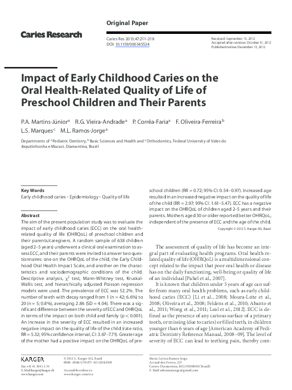 (PDF) Impact of Early Childhood Caries on the Oral Health-Related ...