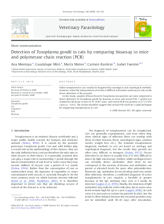 (PDF) Detection of Toxoplasma gondii in cats by comparing bioassay in ...