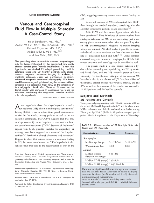 (PDF) Venous and cerebrospinal fluid flow in multiple sclerosis: A case ...