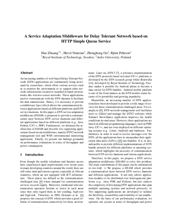 (PDF) A Service Adaptation Middleware for Delay Tolerant Network based ...