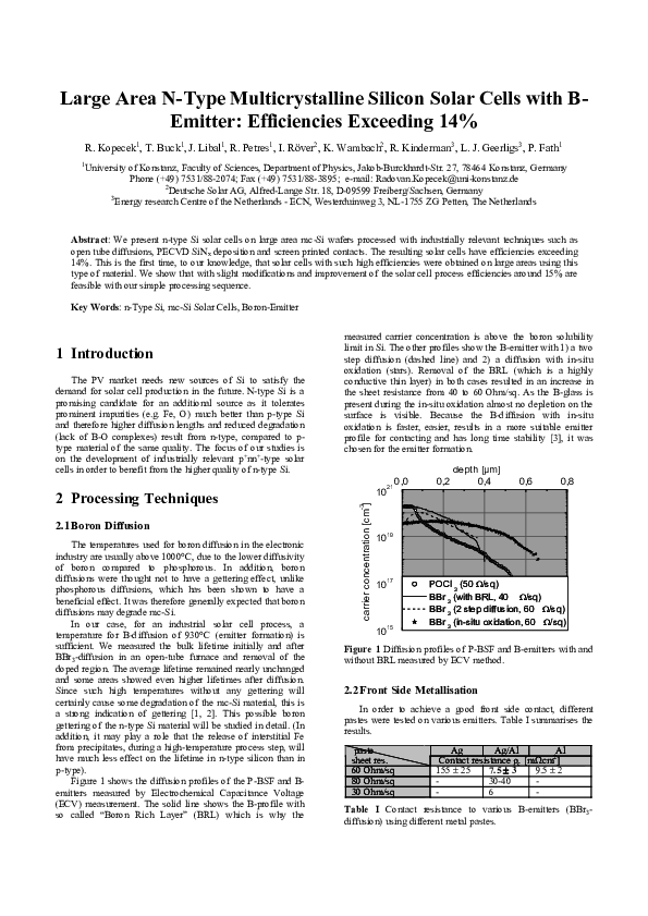 (PDF) Large Area N-Type Multicrystalline Silicon Solar Cells with B ...