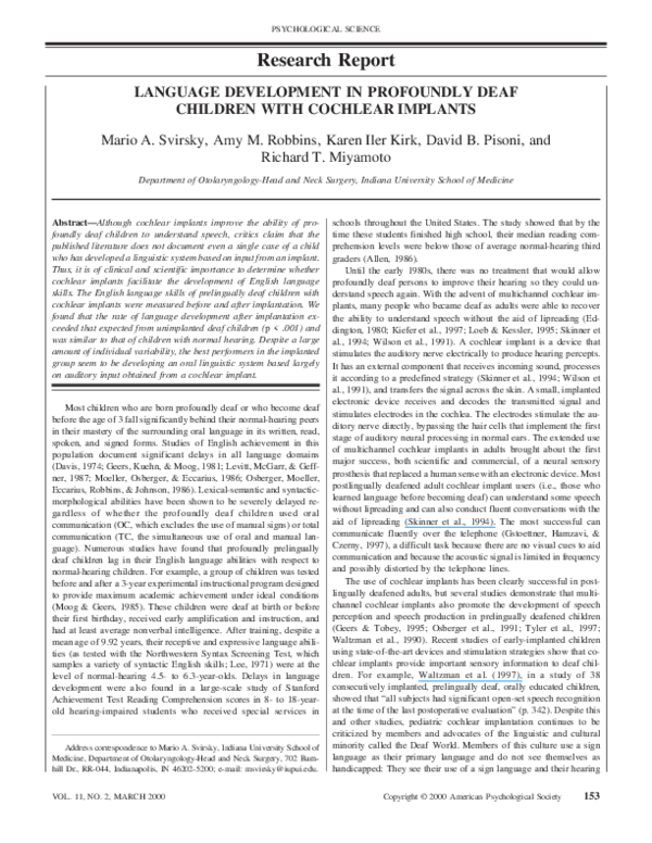 (PDF) Language Development in Profoundly Deaf Children with Cochlear ...
