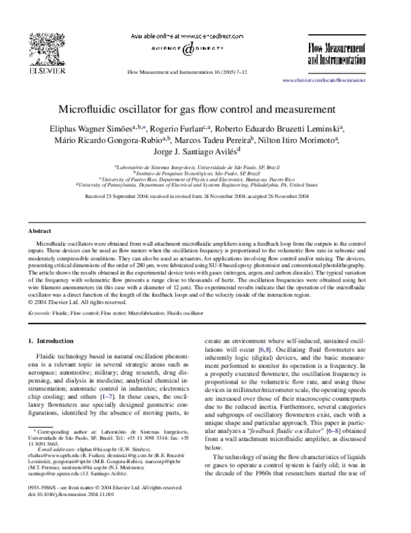 (PDF) Microfluidic oscillator for gas flow control and measurement
