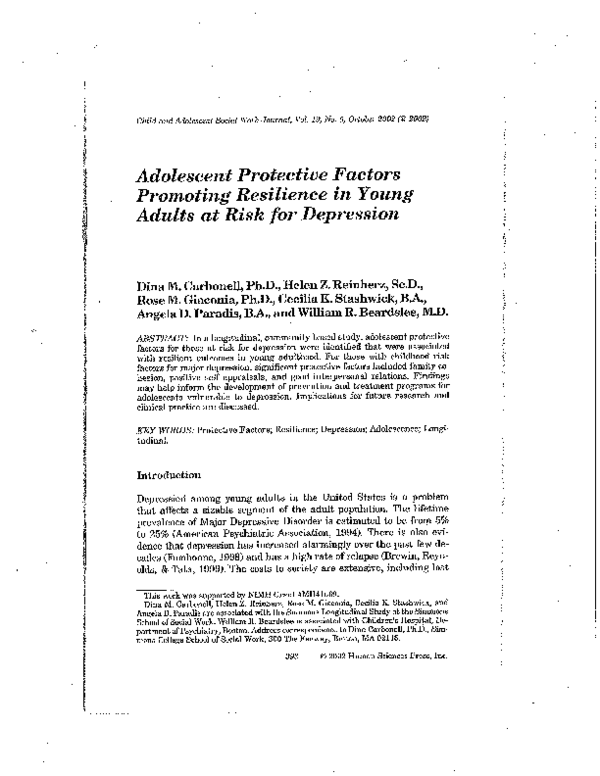 (PDF) Adolescent protective factors promoting resilience in young ...