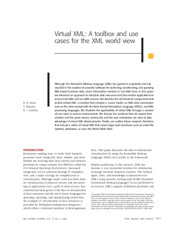 (PDF) Virtual XML: A toolbox and use cases for the XML world view