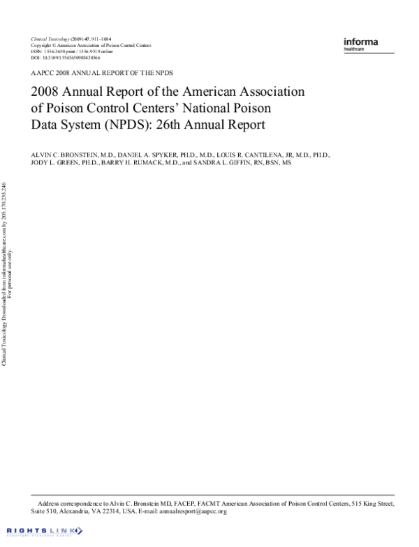 Pdf 2008 Annual Report Of The American Association Of Poison