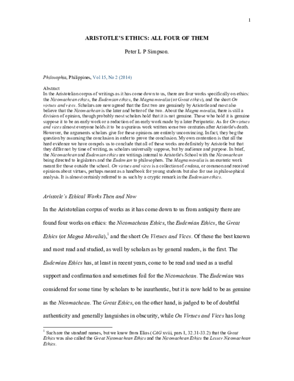 (PDF) Aristotle's Four Ethics