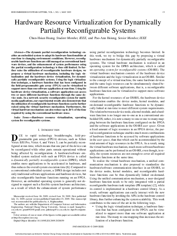 (PDF) Hardware Resource Virtualization for Dynamically Partially ...
