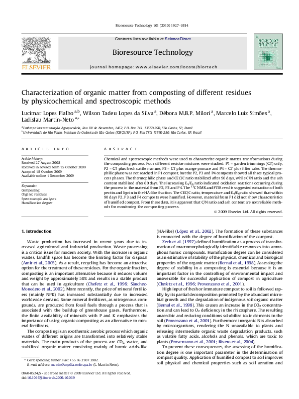 (PDF) Characterization of organic matter from composting of different ...