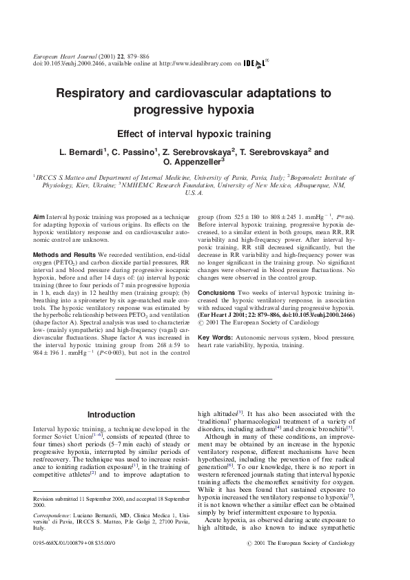 (PDF) Respiratory and cardiovascular adaptations to progressive hypoxia