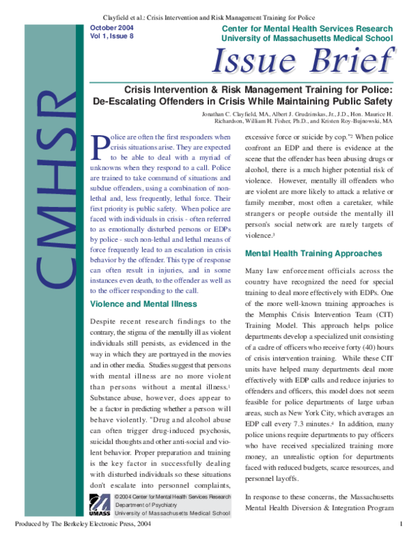 (PDF) Crisis Intervention and Risk Management Training for Police: De ...