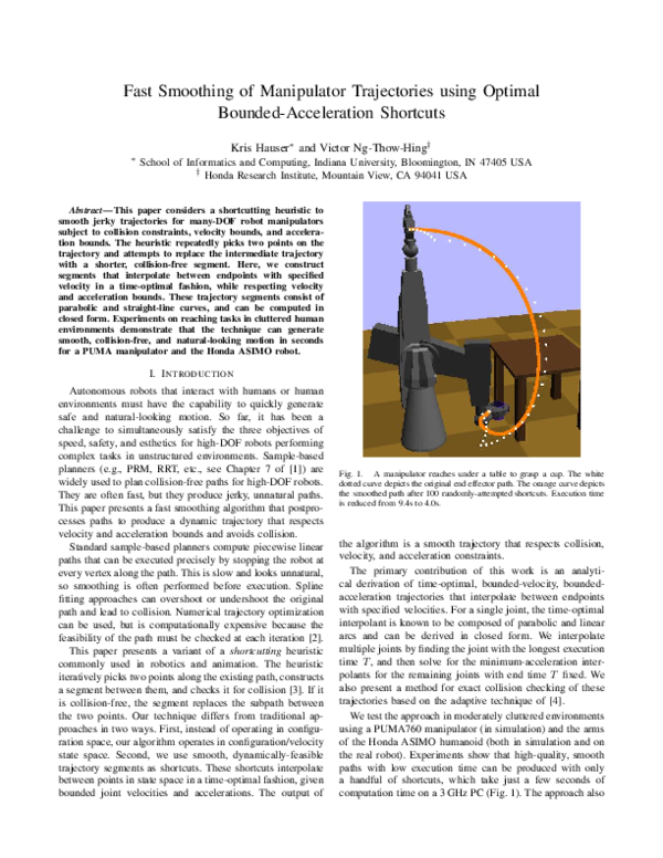 (PDF) Fast smoothing of manipulator trajectories using optimal bounded ...