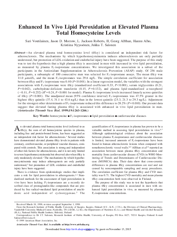 (PDF) Enhanced In Vivo Lipid Peroxidation at Elevated Plasma Total ...