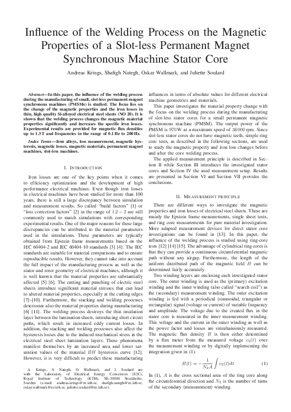 (PDF) Influence of the welding process on the properties of a