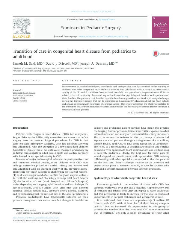 (PDF) Transition of care in congenital heart disease from pediatrics to ...