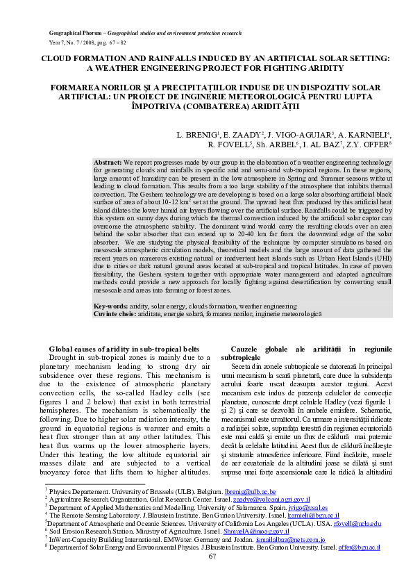 (PDF) CLOUD FORMATION AND RAINFALLS INDUCED BY AN ARTIFICIAL SOLAR SETTING