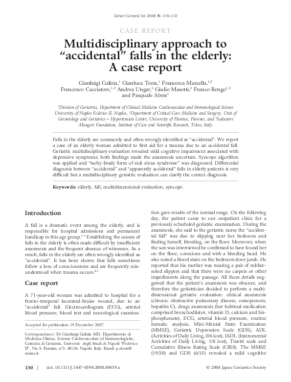 (PDF) Multidisciplinary approach to "accidental" falls in the elderly ...