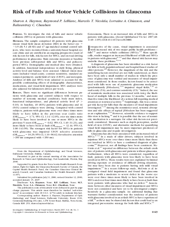 (PDF) Risk of Falls and Motor Vehicle Collisions in Glaucoma