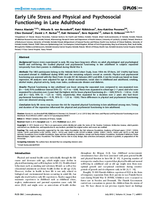 (PDF) Early life stress and physical and psychosocial functioning in ...