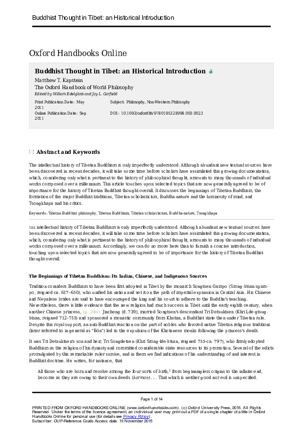 First page of “Buddhist Thought in Tibet: An Historical Introduction”