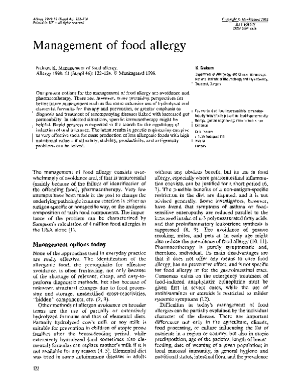 (PDF) Management of food allergy