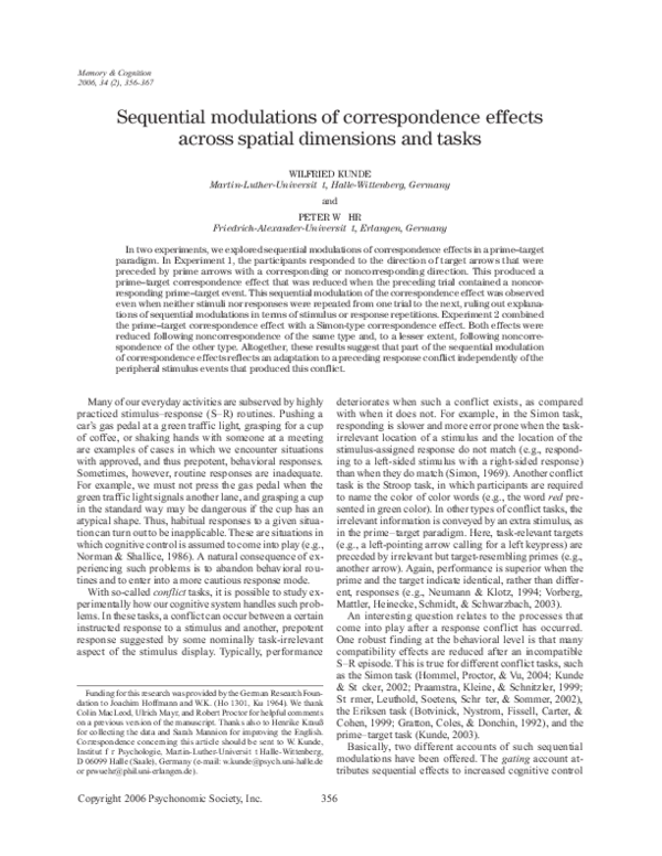 (PDF) Sequential modulations of correspondence effects across spatial ...
