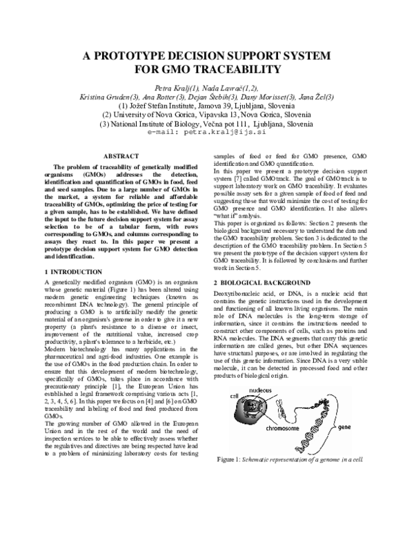 (PDF) A Prototype Decision Support System for GMO Traceability
