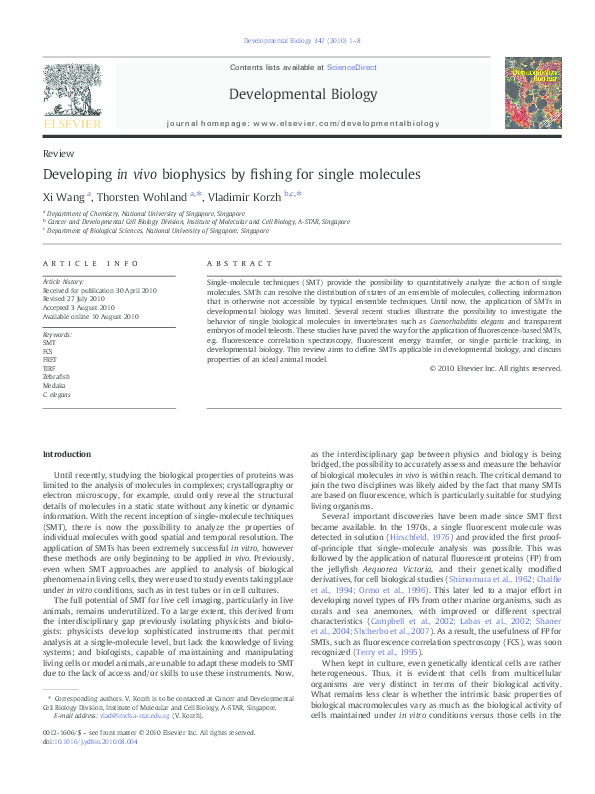 (PDF) Developing in vivo biophysics by fishing for single molecules