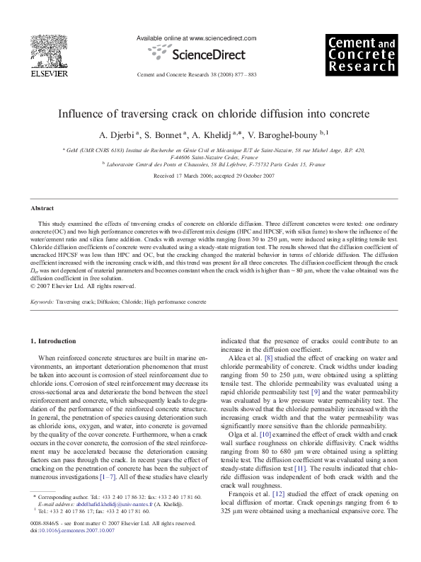 (PDF) Influence of traversing crack on chloride diffusion into concrete