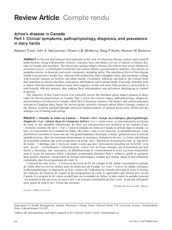 (PDF) Johne's disease in Canada Part I Clinical symptoms