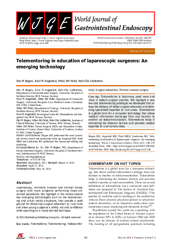 (PDF) Telementoring in education of laparoscopic surgeons: An emerging ...