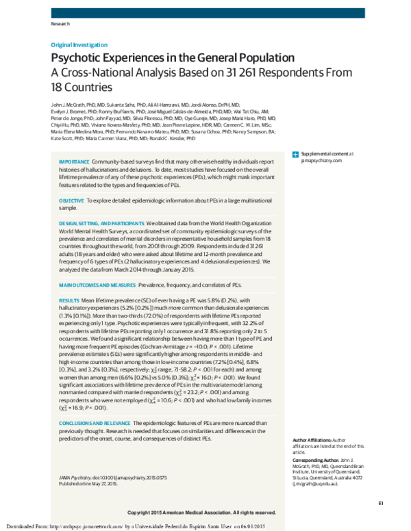 (PDF) Psychotic Experiences in the General Population: A Cross-National ...
