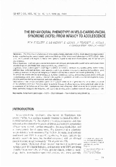 (PDF) The behavioural phenotype in velo-cardio-facial syndrome (VCFS ...