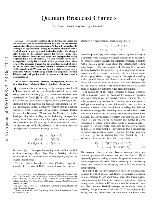 (PDF) Quantum broadcast channels Patrick Hayden Academia.edu