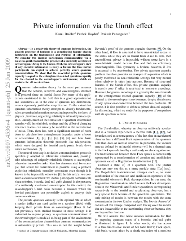 (PDF) Private information via the Unruh effect