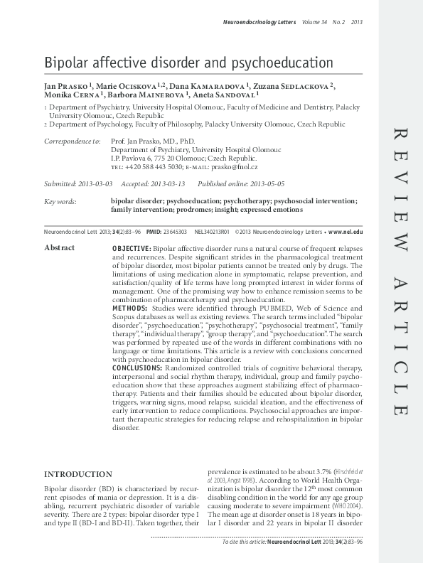 (PDF) Bipolar affective disorder and psychoeducation