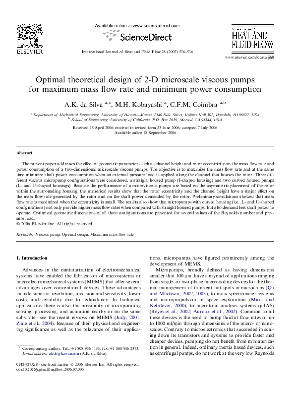 (PDF) Optimal theoretical design of 2-D microscale viscous pumps for ...